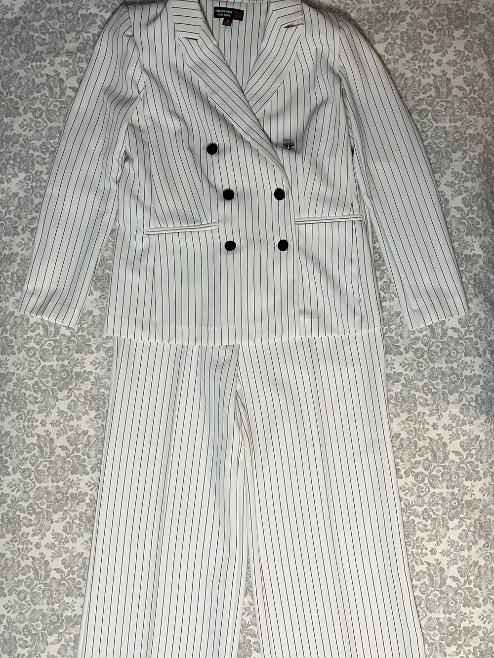 White Pinstripe Double-Breasted Pantsuit